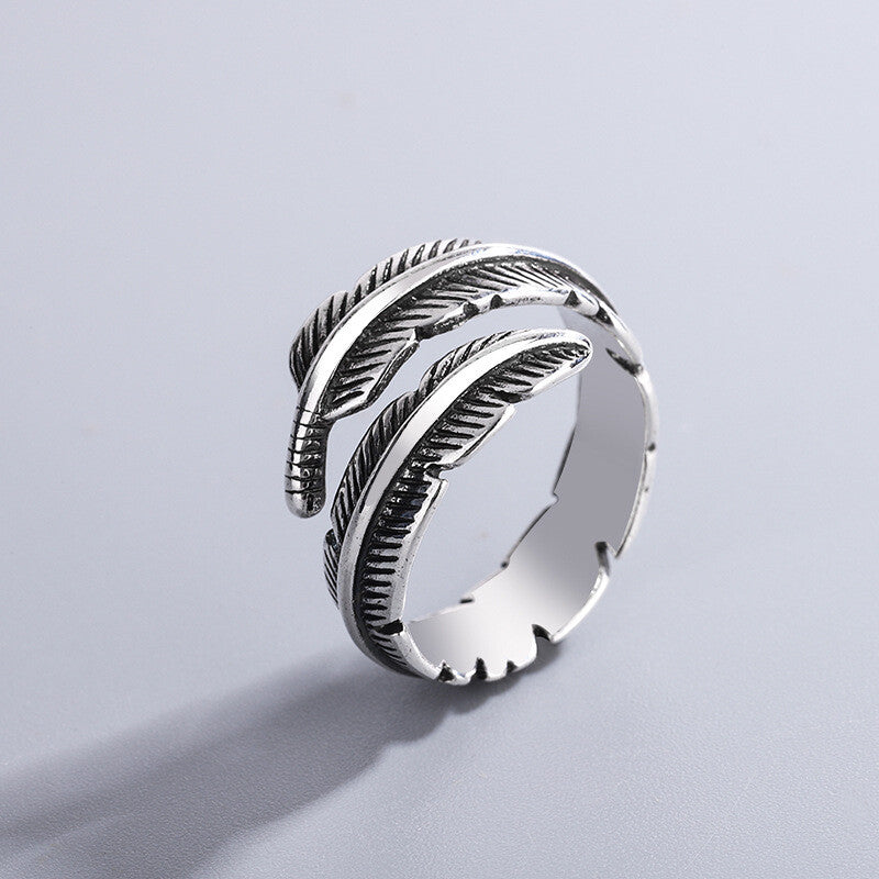 925 Sterling Silver Feather Adjustable Ring