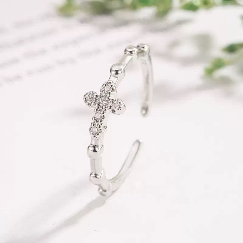 Silver Adjustable Cross Ring
