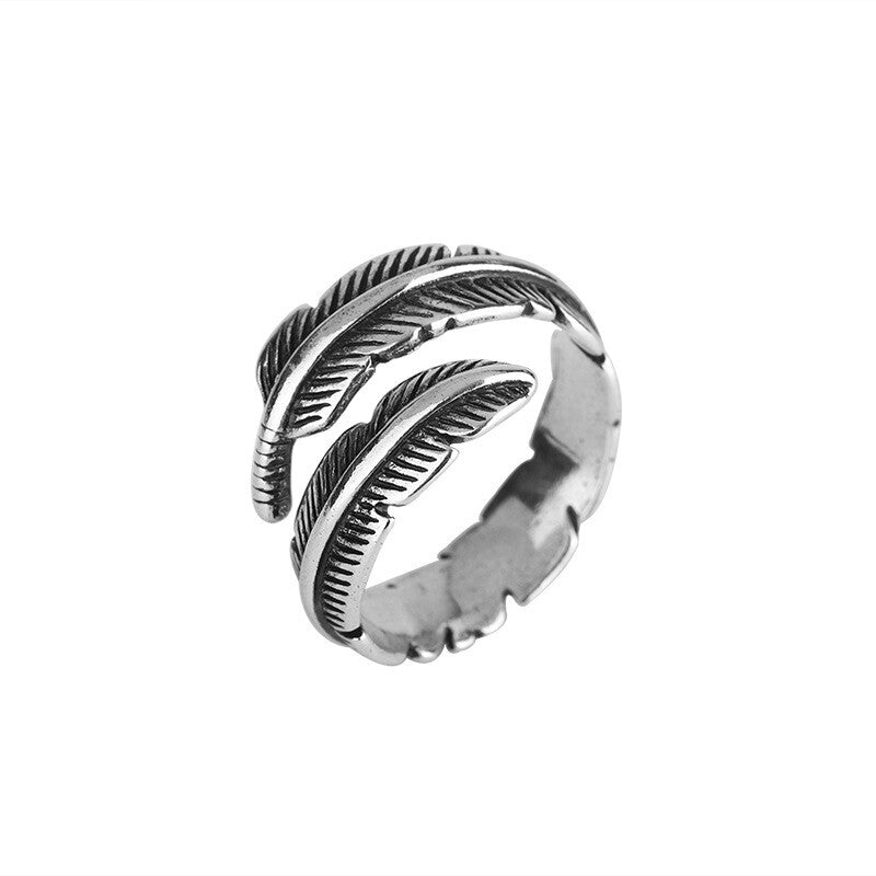 925 Sterling Silver Feather Adjustable Ring