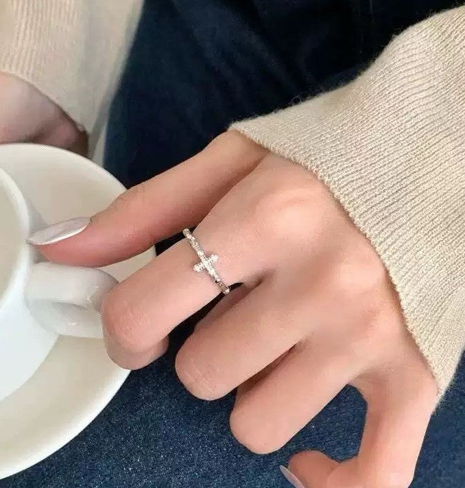 Silver Adjustable Cross Ring