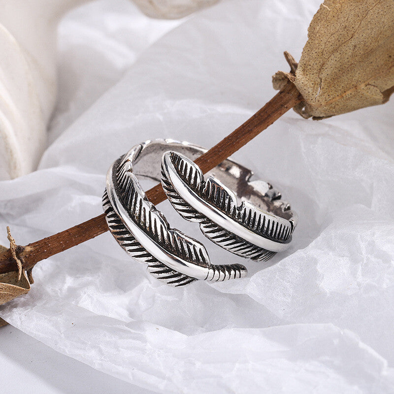 925 Sterling Silver Feather Adjustable Ring