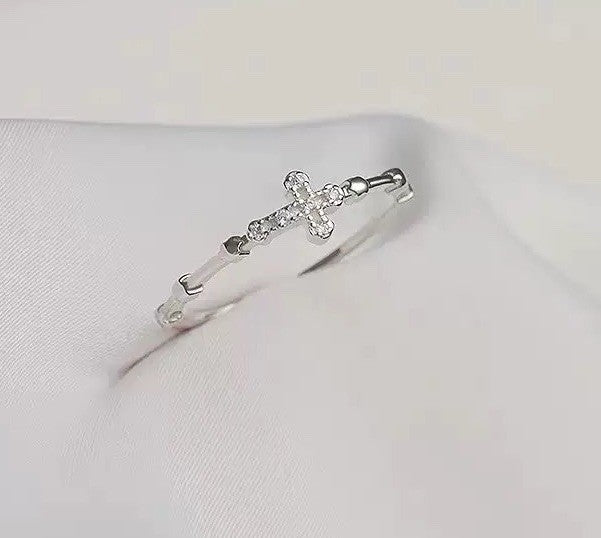 Silver Adjustable Cross Ring