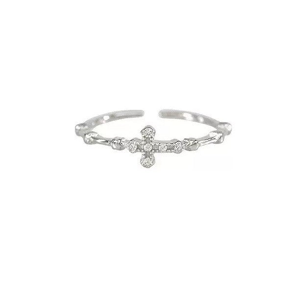 Silver Adjustable Cross Ring