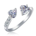 925 Sterling Silver Double Heart Adjustable Ring