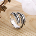925 Sterling Silver Feather Adjustable Ring