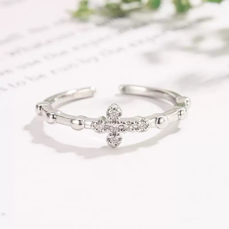 Silver Adjustable Cross Ring