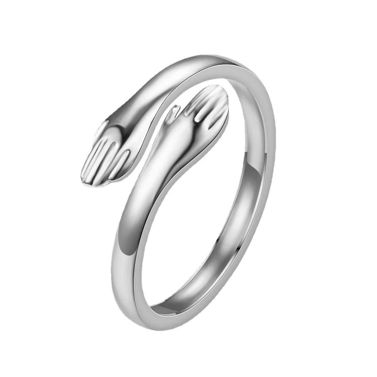 925 Sterling Silver - Hand hug Ring